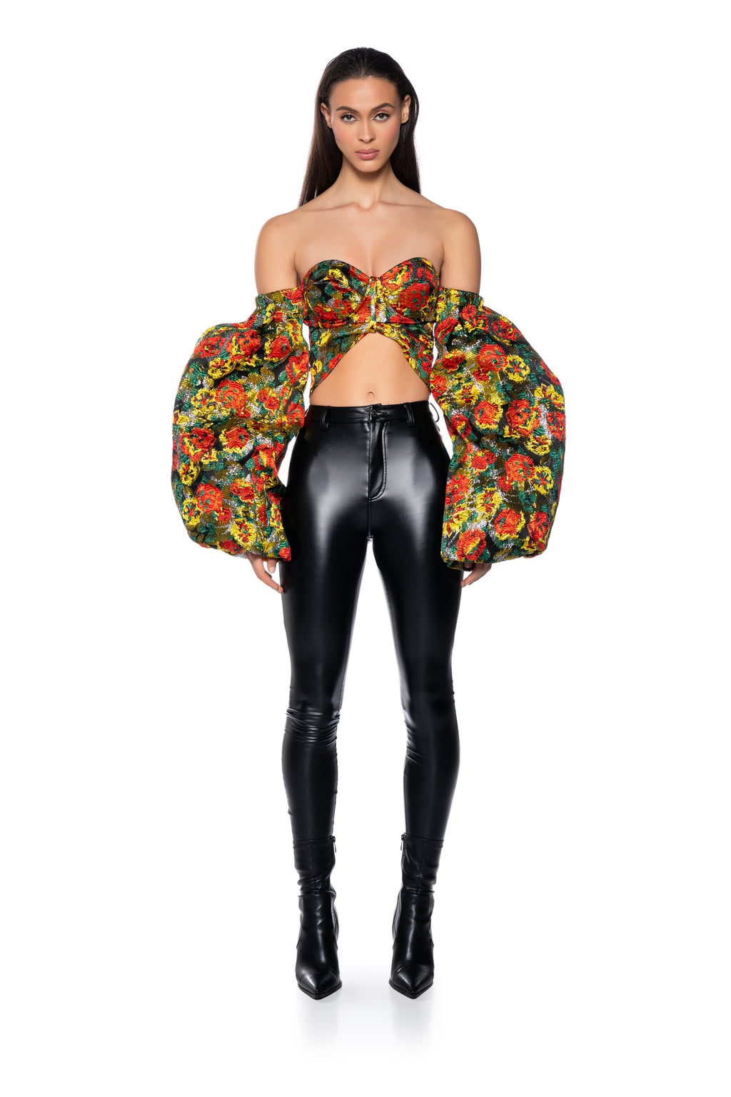 THE CROWN JEWEL CROPPED BROCADE SLEEVE BLOUSE