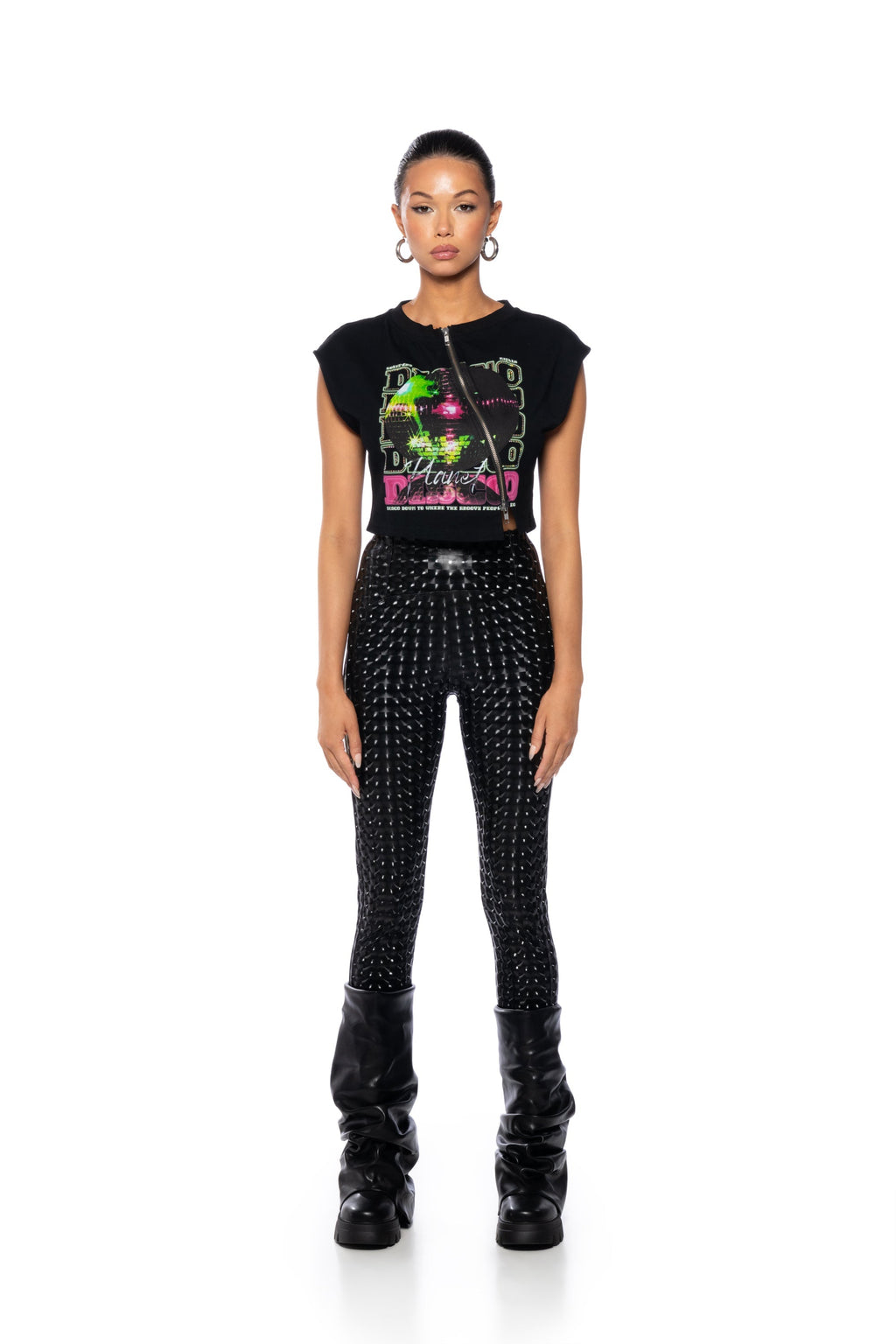 NIGHT AT THE DISCO ZIPPER DETAIL CUT OFF SWEATSHIRT