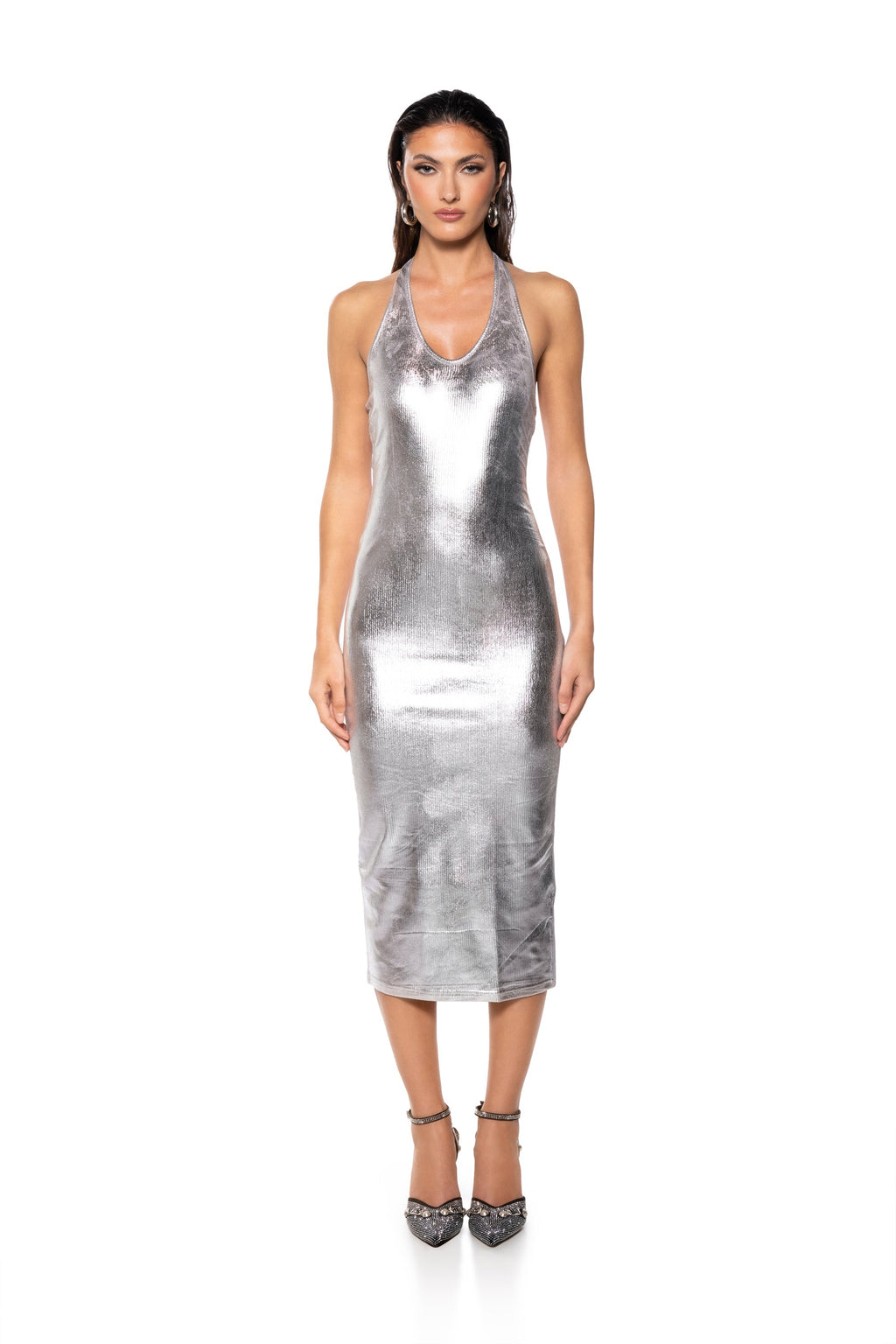 NOT SO BASIC METALLIC MIDI DRESS
