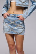 PORTIA EMBELLISHED DENIM MINI SKIRT