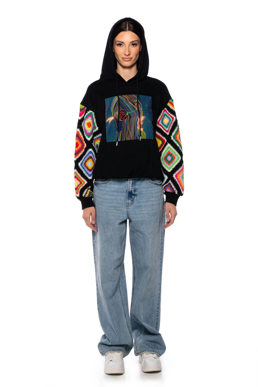 ROSIE CROCHET SLEEVE HOODIE