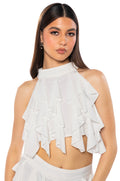 SERENITY RUFFLED HALTER NECK TOP IN WHITE