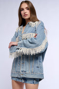 SHOW STOPPER PEARL EMBELLISHED DENIM JACKET