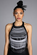 STOP THIS FLAME FAUX LEATHER RHINESTONE HALTER