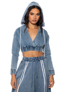 SWEET NOTHINGS STRIPED DENIM HOODED SWATSHIRT