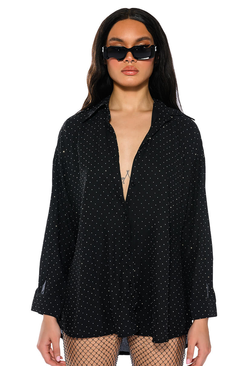 TIA EMBELLISHED OPEN BACK BUTTON UP BLOUSE