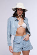 WAXY DENIM LONG SLEEVE BUTTON DOWN SHIRT