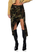 WILDER CAMO CUT OUT MIDI SKIRT