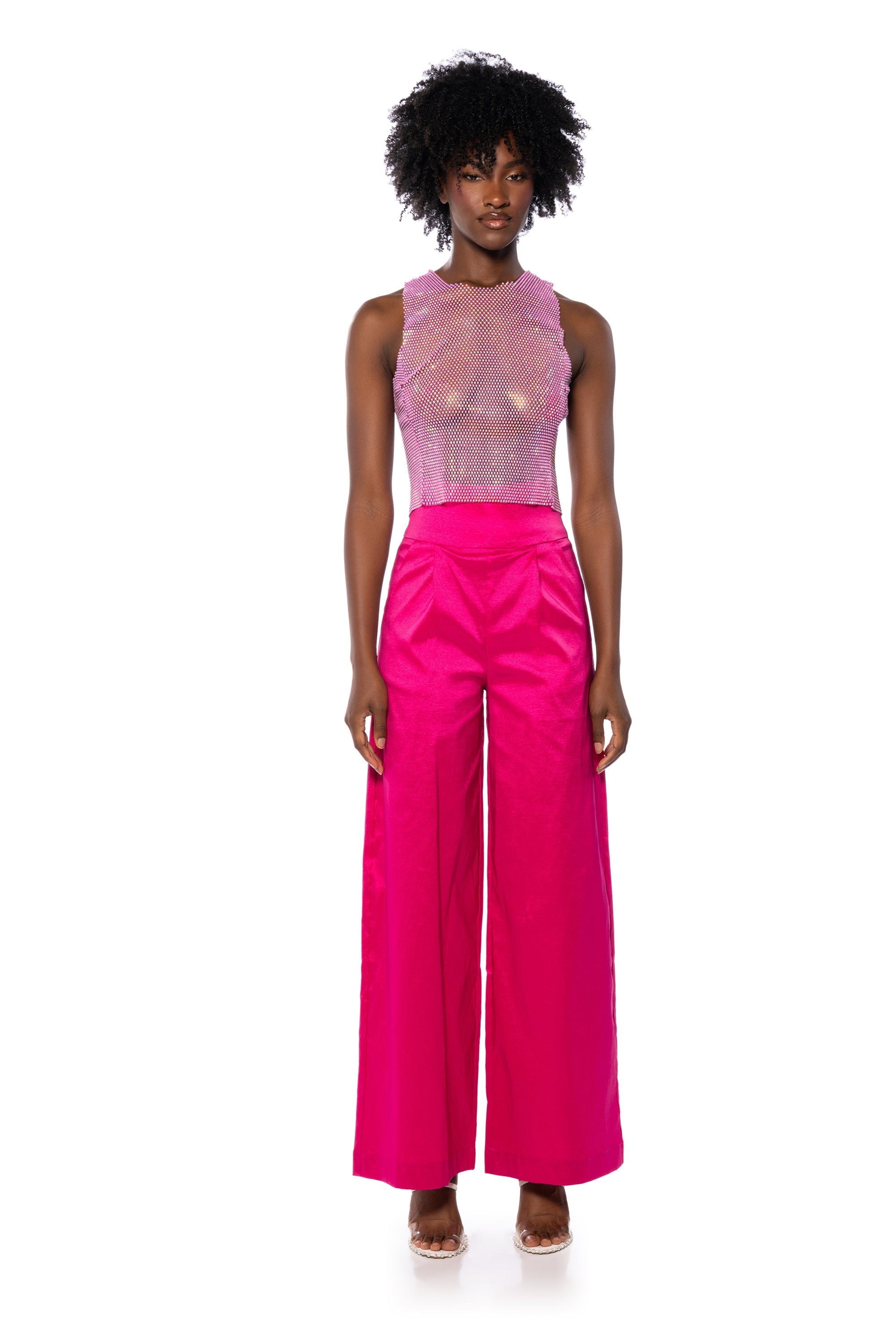 ZELDA RHINESTONE MESH SLEEVELESS TOP IN PINK